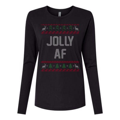 Funny Jolly AF Ugly Christmas Sweater Style Womens Cotton Relaxed Long Sleeve T-Shirt