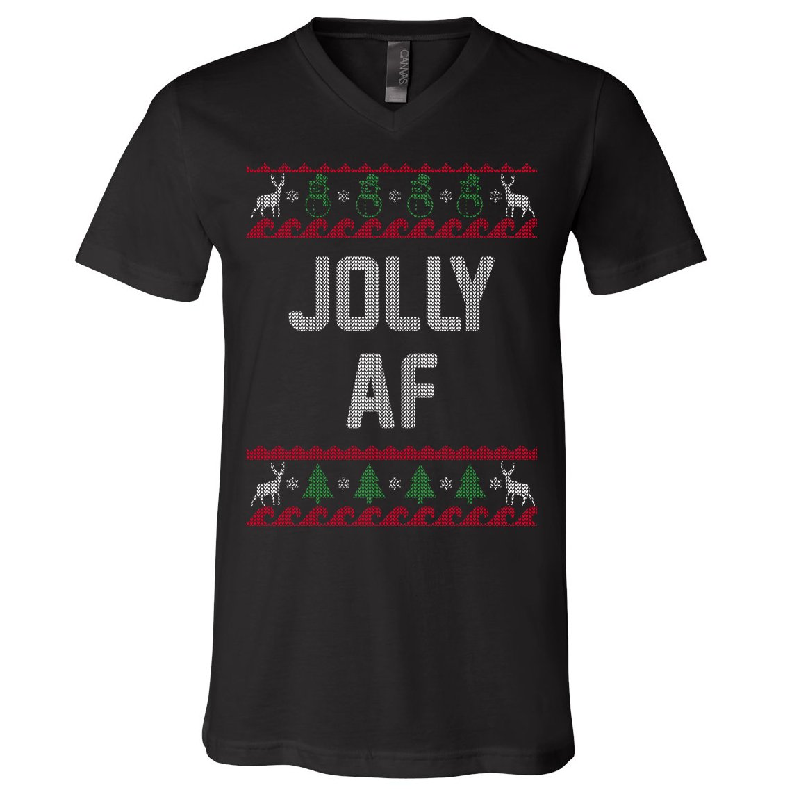 Funny Jolly AF Ugly Christmas Sweater Style V-Neck T-Shirt