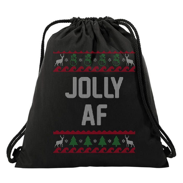 Funny Jolly AF Ugly Christmas Sweater Style Drawstring Bag