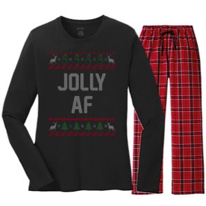 Funny Jolly AF Ugly Christmas Sweater Style Women's Long Sleeve Flannel Pajama Set 