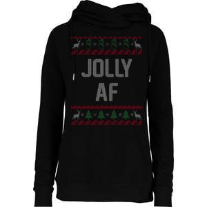 Funny Jolly AF Ugly Christmas Sweater Style Womens Funnel Neck Pullover Hood