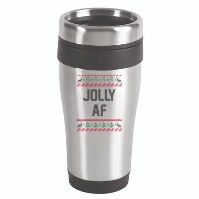 Funny Jolly AF Ugly Christmas Sweater Style 16oz Travel Tumbler