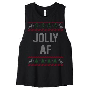 Funny Jolly AF Ugly Christmas Sweater Style Women's Racerback Cropped Tank