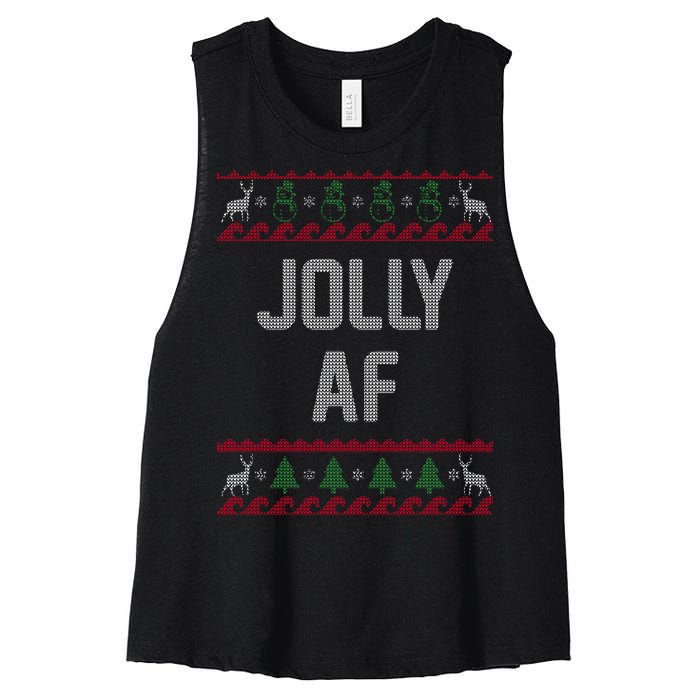 Funny Jolly AF Ugly Christmas Sweater Style Women's Racerback Cropped Tank