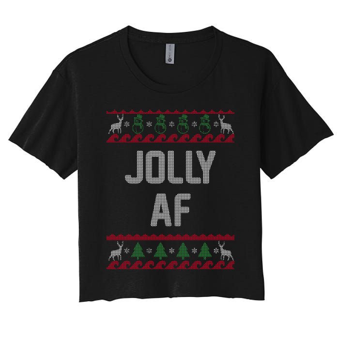 Funny Jolly AF Ugly Christmas Sweater Style Women's Crop Top Tee