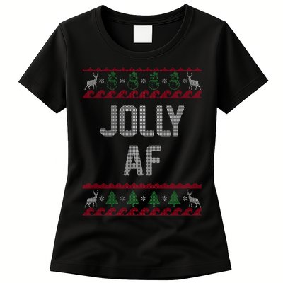 Funny Jolly AF Ugly Christmas Sweater Style Womens T-Shirt