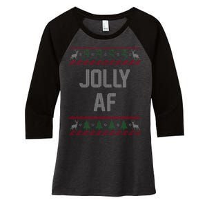 Funny Jolly AF Ugly Christmas Sweater Style Women's Tri-Blend 3/4-Sleeve Raglan Shirt