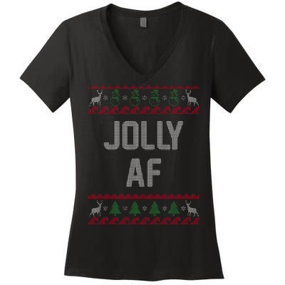 Funny Jolly AF Ugly Christmas Sweater Style Women's V-Neck T-Shirt