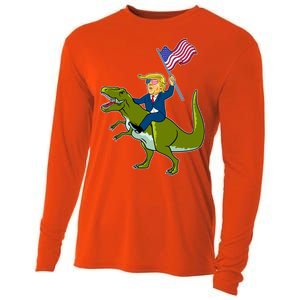 Funny July 4th Donald Trump T-Rex Cooling Performance Long Sleeve Crew