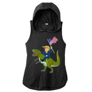 Funny July 4th Donald Trump T-Rex Ladies PosiCharge Tri-Blend Wicking Draft Hoodie Tank