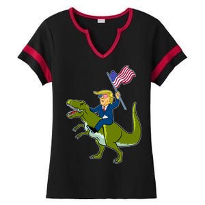 Funny July 4th Donald Trump T-Rex Ladies Halftime Notch Neck Tee