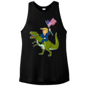 Funny July 4th Donald Trump T-Rex Ladies PosiCharge Tri-Blend Wicking Tank