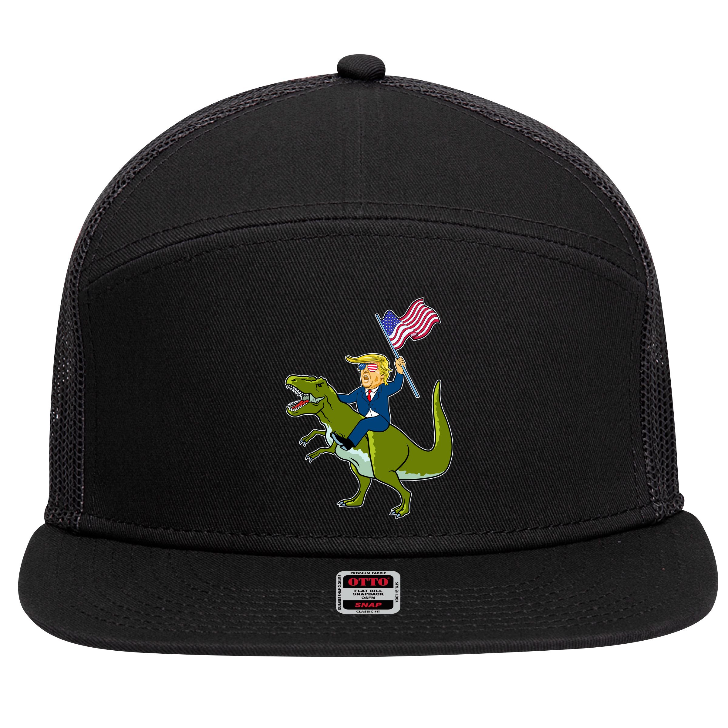 Funny July 4th Donald Trump T-Rex 7 Panel Mesh Trucker Snapback Hat