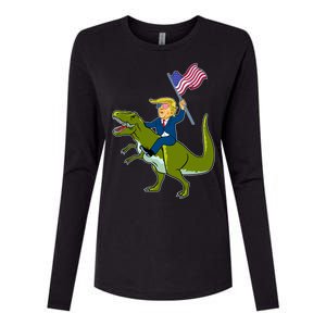 Funny July 4th Donald Trump T-Rex Womens Cotton Relaxed Long Sleeve T-Shirt