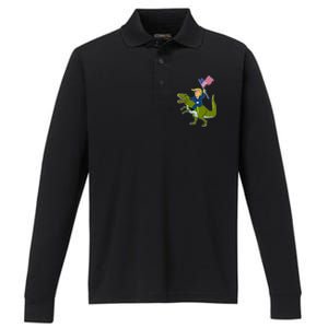 Funny July 4th Donald Trump T-Rex Performance Long Sleeve Polo