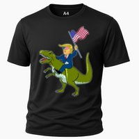 Funny July 4th Donald Trump T-Rex Cooling Performance Crew T-Shirt