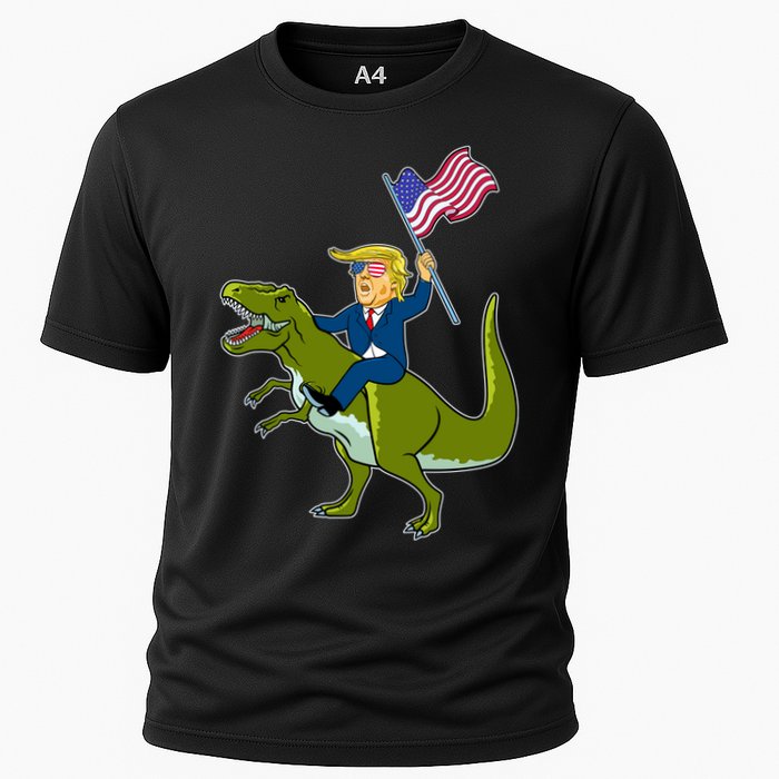 Funny July 4th Donald Trump T-Rex Cooling Performance Crew T-Shirt