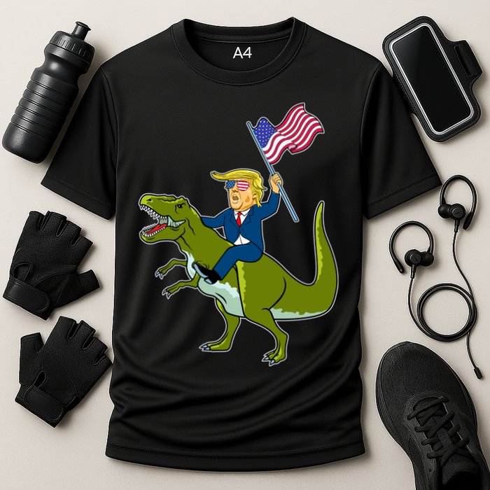 Funny July 4th Donald Trump T-Rex Cooling Performance Crew T-Shirt