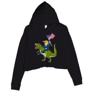 Funny July 4th Donald Trump T-Rex Crop Fleece Hoodie