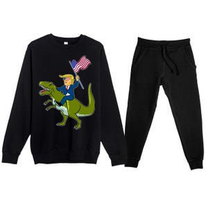 Funny July 4th Donald Trump T-Rex Premium Crewneck Sweatsuit Set