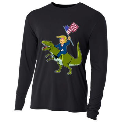 Funny July 4th Donald Trump T-Rex Cooling Performance Long Sleeve Crew