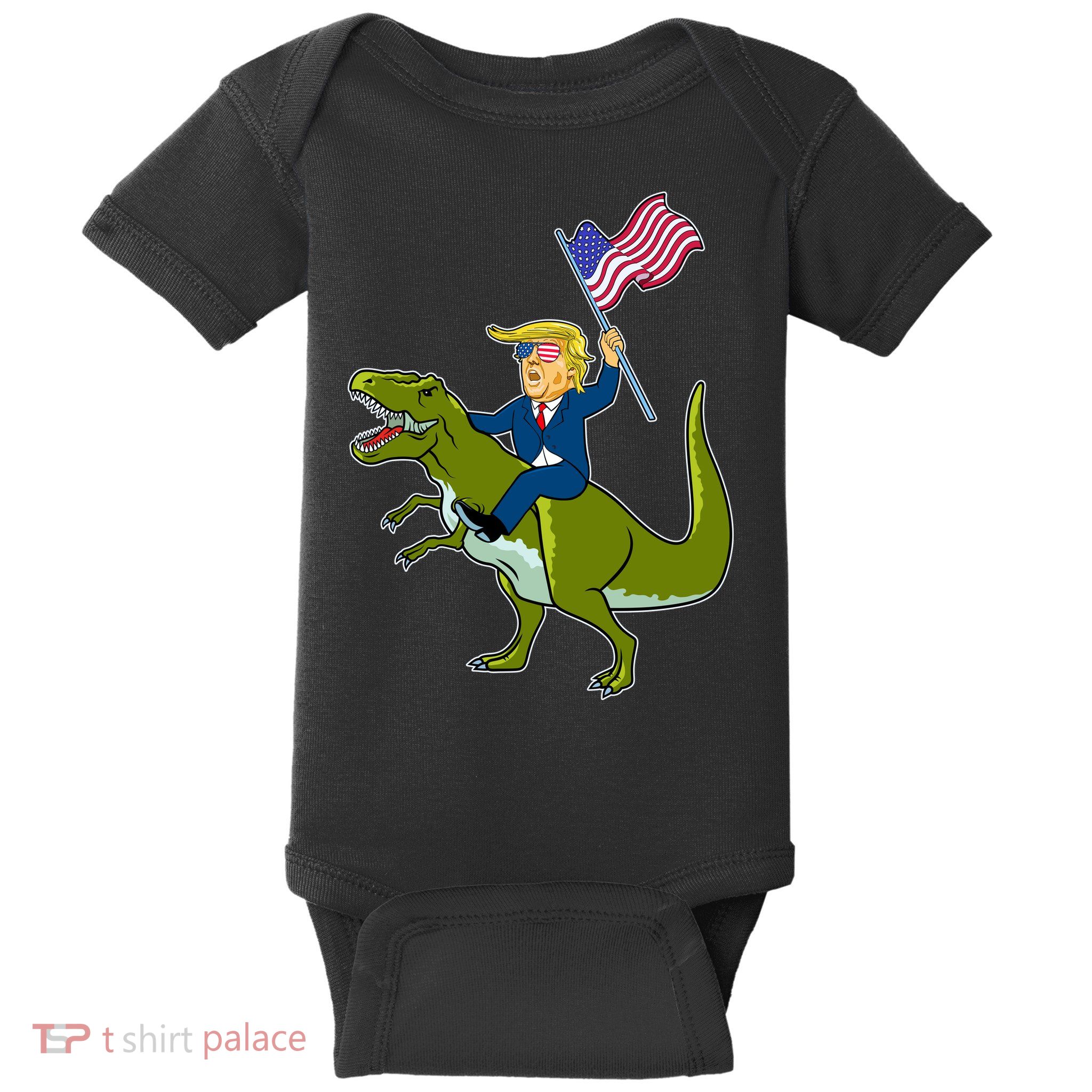 Funny July 4th Donald Trump T-Rex Baby Bodysuit