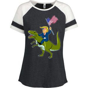 Funny July 4th Donald Trump T-Rex Enza Ladies Jersey Colorblock Tee