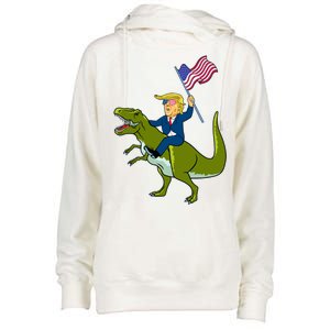 Funny July 4th Donald Trump T-Rex Womens Funnel Neck Pullover Hood