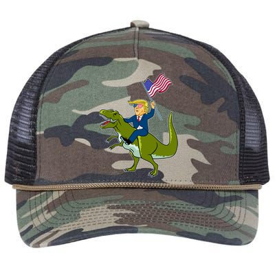 Funny July 4th Donald Trump T-Rex Retro Rope Trucker Hat Cap