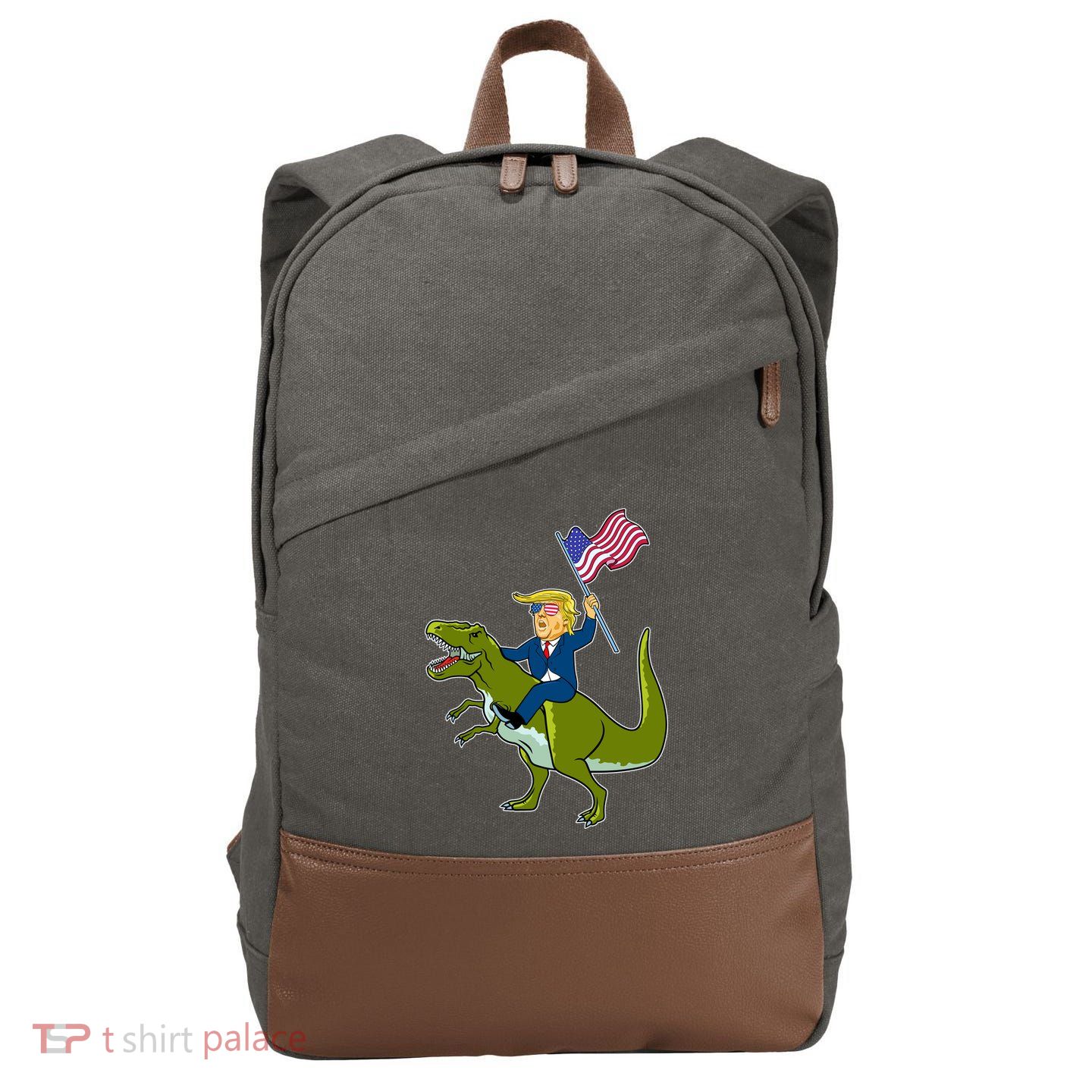 Funny July 4th Donald Trump T-Rex Cotton Canvas Backpack