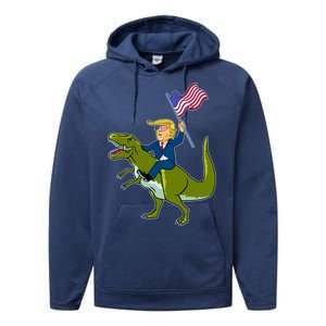 Funny July 4th Donald Trump T-Rex Performance Fleece Hoodie