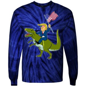 Funny July 4th Donald Trump T-Rex Tie-Dye Long Sleeve Shirt