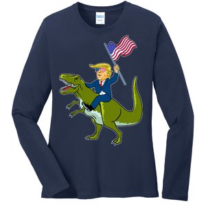 Funny July 4th Donald Trump T-Rex Ladies Long Sleeve Shirt