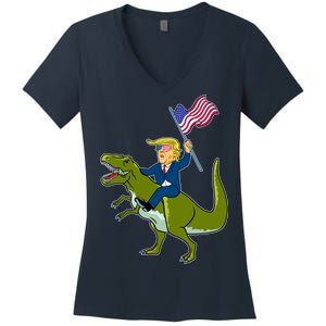 Funny July 4th Donald Trump T-Rex Women's V-Neck T-Shirt