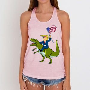 Funny July 4th Donald Trump T-Rex Women's Knotted Racerback Tank