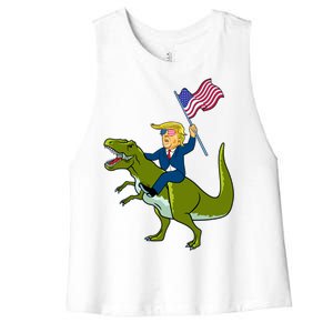 Funny July 4th Donald Trump T-Rex Women's Racerback Cropped Tank