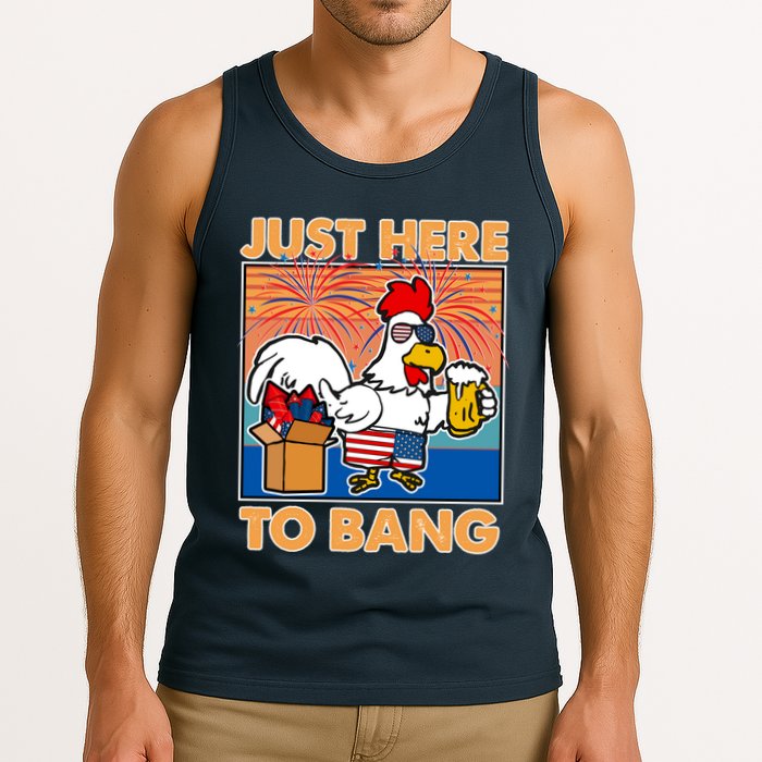 Funny Just Here To Bang Fireworks Beer Chicken Tank Top