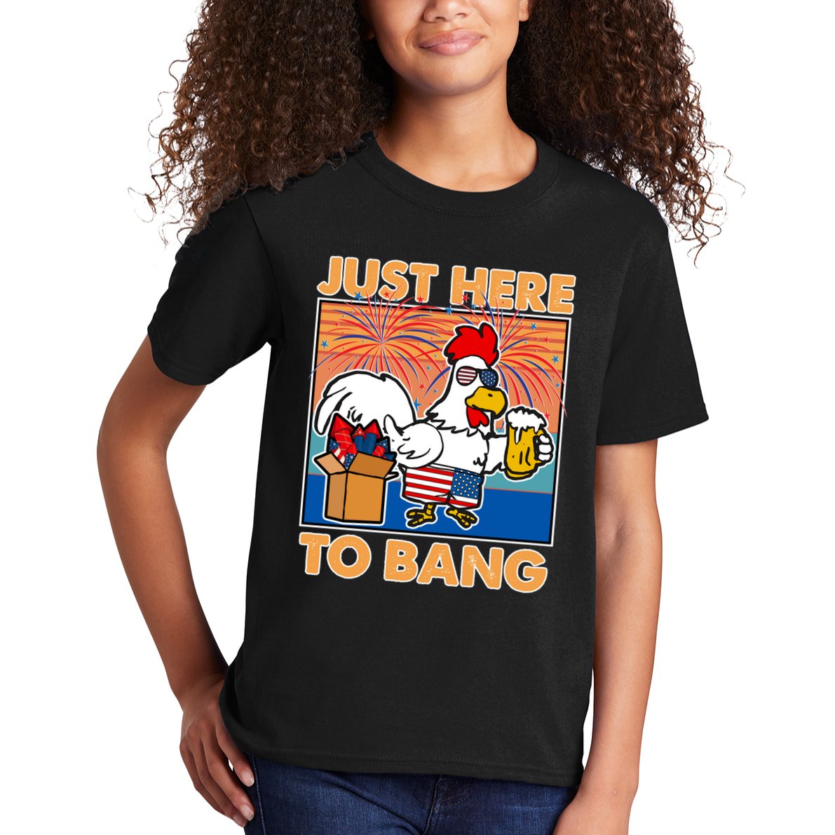 Funny Just Here To Bang Fireworks Beer Chicken Kids T-Shirt