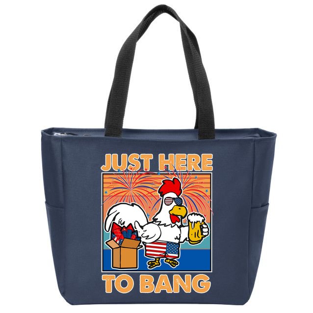Funny Just Here To Bang Fireworks Beer Chicken Zip Tote Bag