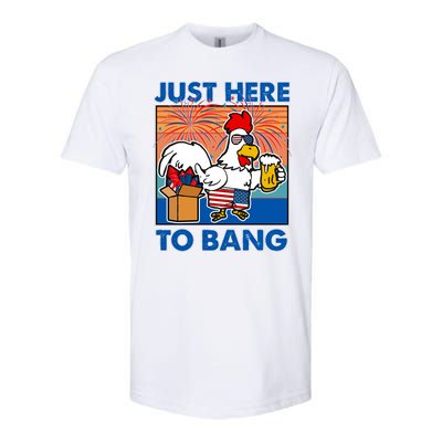 Funny Just Here To Bang Fireworks Beer Chicken Softstyle® CVC T-Shirt