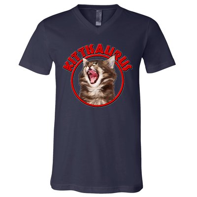 Funny Kittisaurus  V-Neck T-Shirt