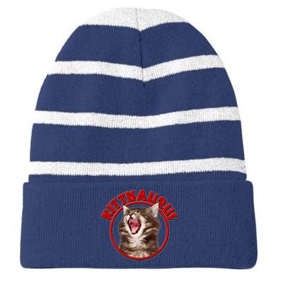 Funny Kittisaurus  Striped Beanie with Solid Band