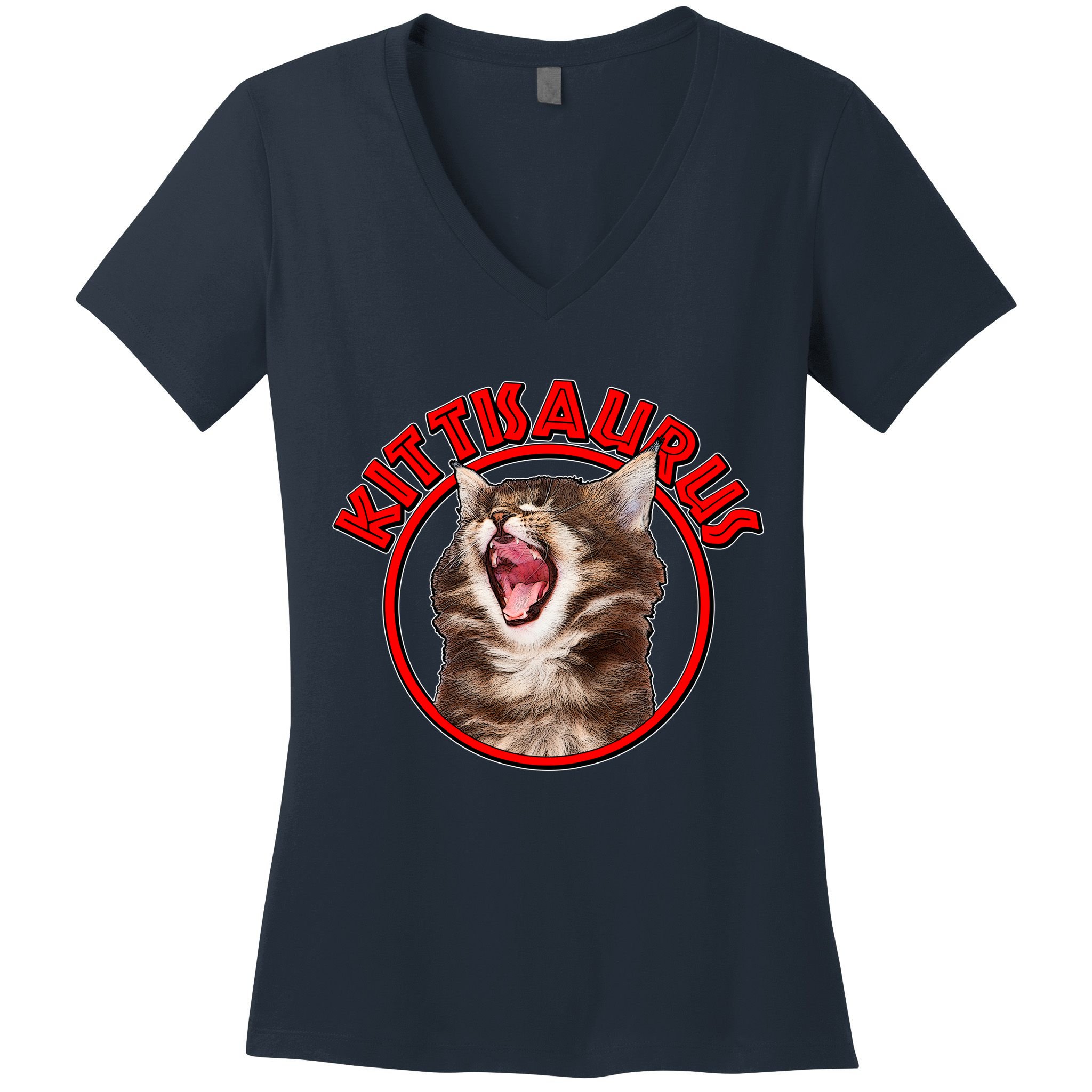Funny Kittisaurus  Women's V-Neck T-Shirt