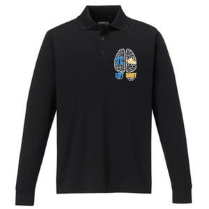 Funny Left Right Brain Pi Pie Performance Long Sleeve Polo