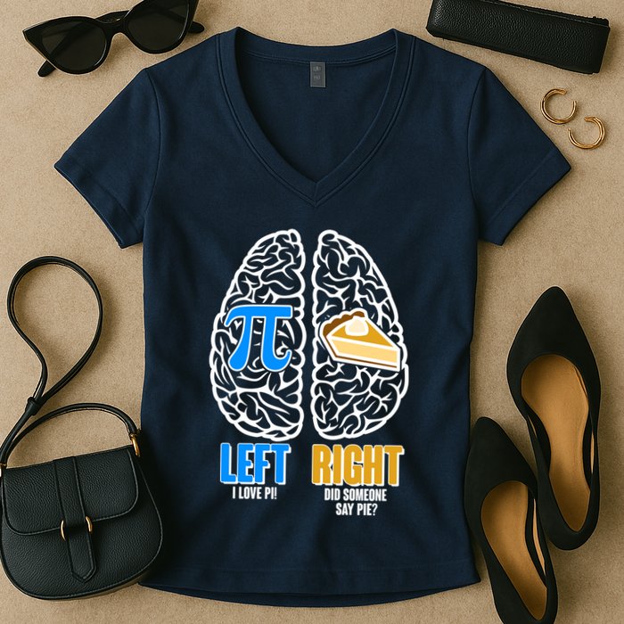Funny Left Right Brain Pi Pie Women's V-Neck T-Shirt