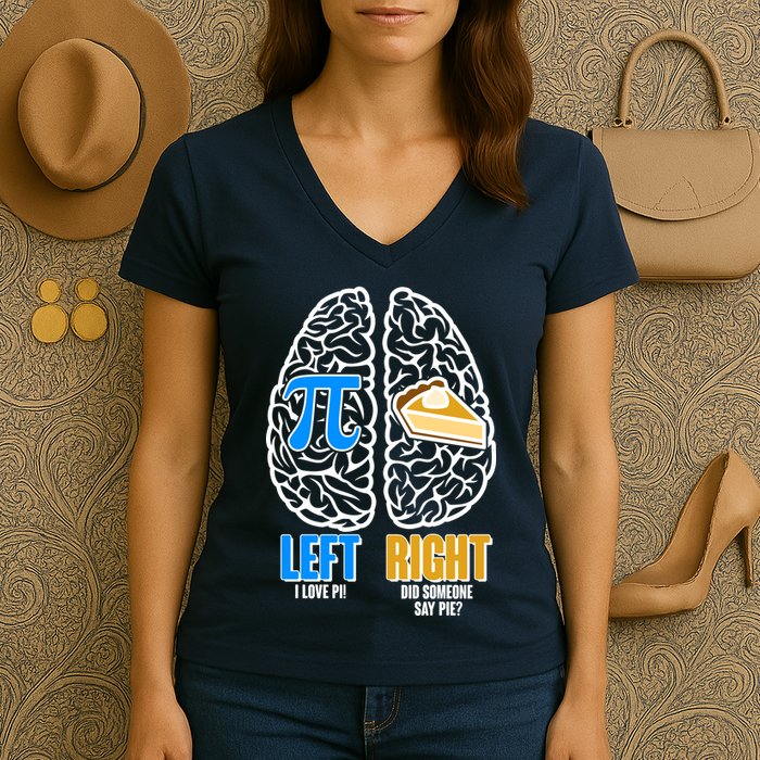 Funny Left Right Brain Pi Pie Women's V-Neck T-Shirt