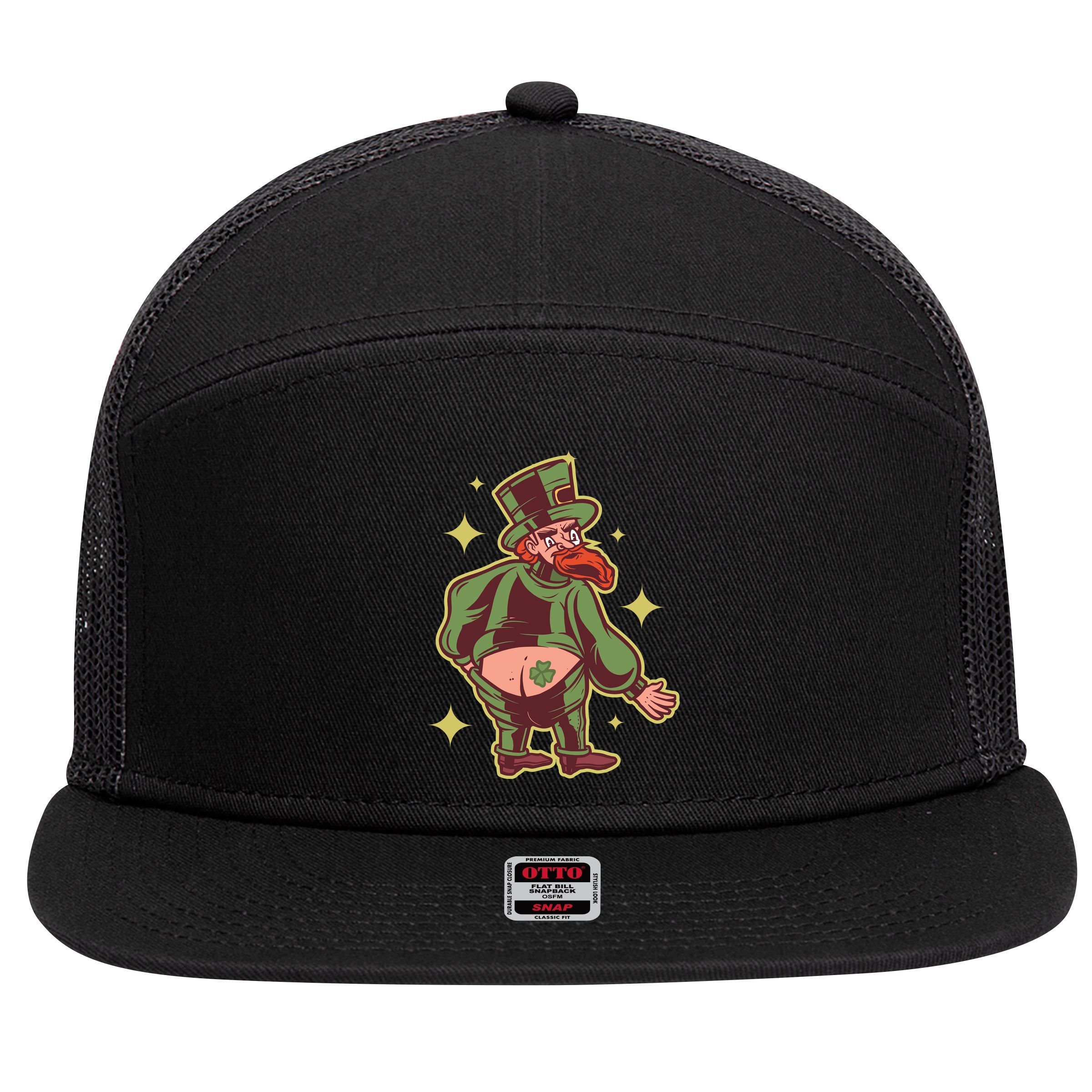 Funny Leprechaun Tattoo 7 Panel Mesh Trucker Snapback Hat