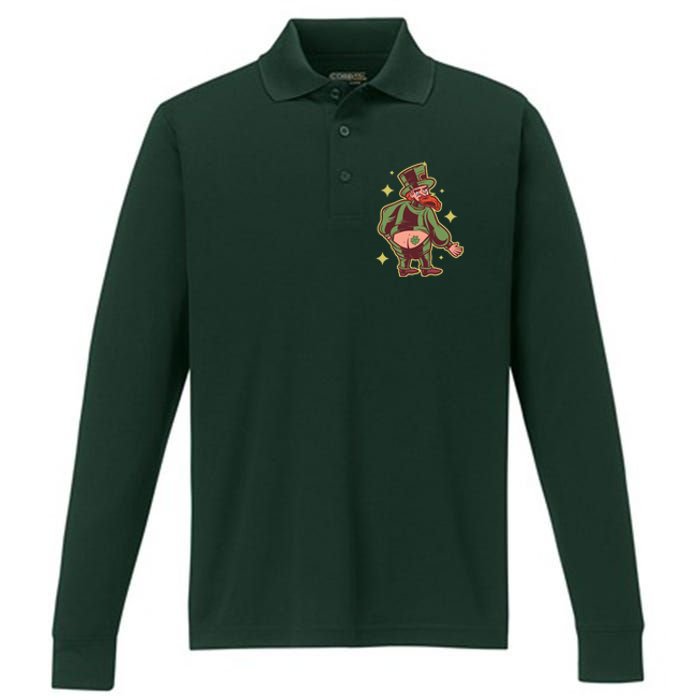 Funny Leprechaun Tattoo Performance Long Sleeve Polo