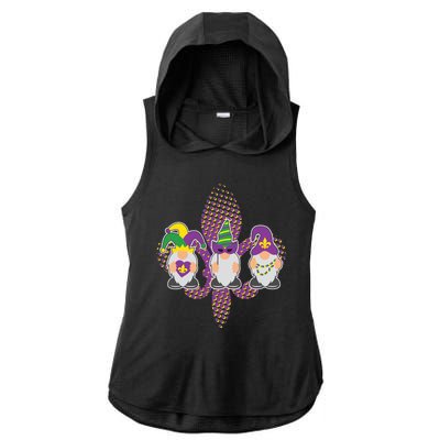 Funny Mardi Gras Gnomes Ladies PosiCharge Tri-Blend Wicking Draft Hoodie Tank