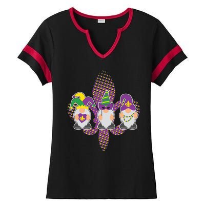 Funny Mardi Gras Gnomes Ladies Halftime Notch Neck Tee